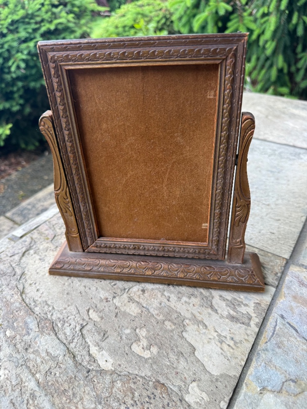 Antique Art Deco Carved Wood Tabletop Standing Tilt Picture Frame Holds 6.5X4.5”